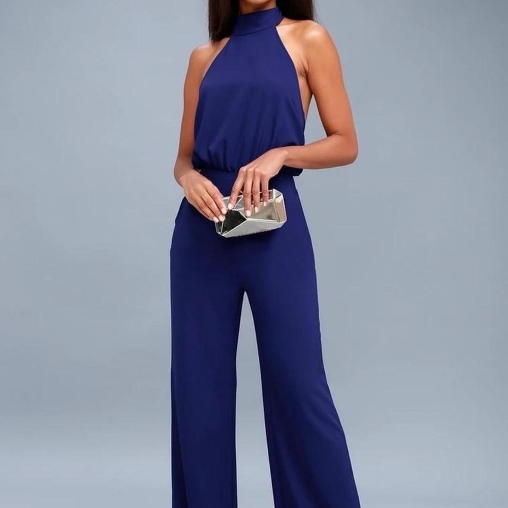 Lulu's Cobalt Blue Halter Jumpsuit